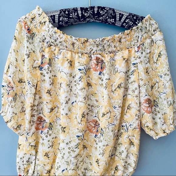 Joie Off the Shoulder Swiss Dot Top - Yellow Floral - Picture 4 of 9
